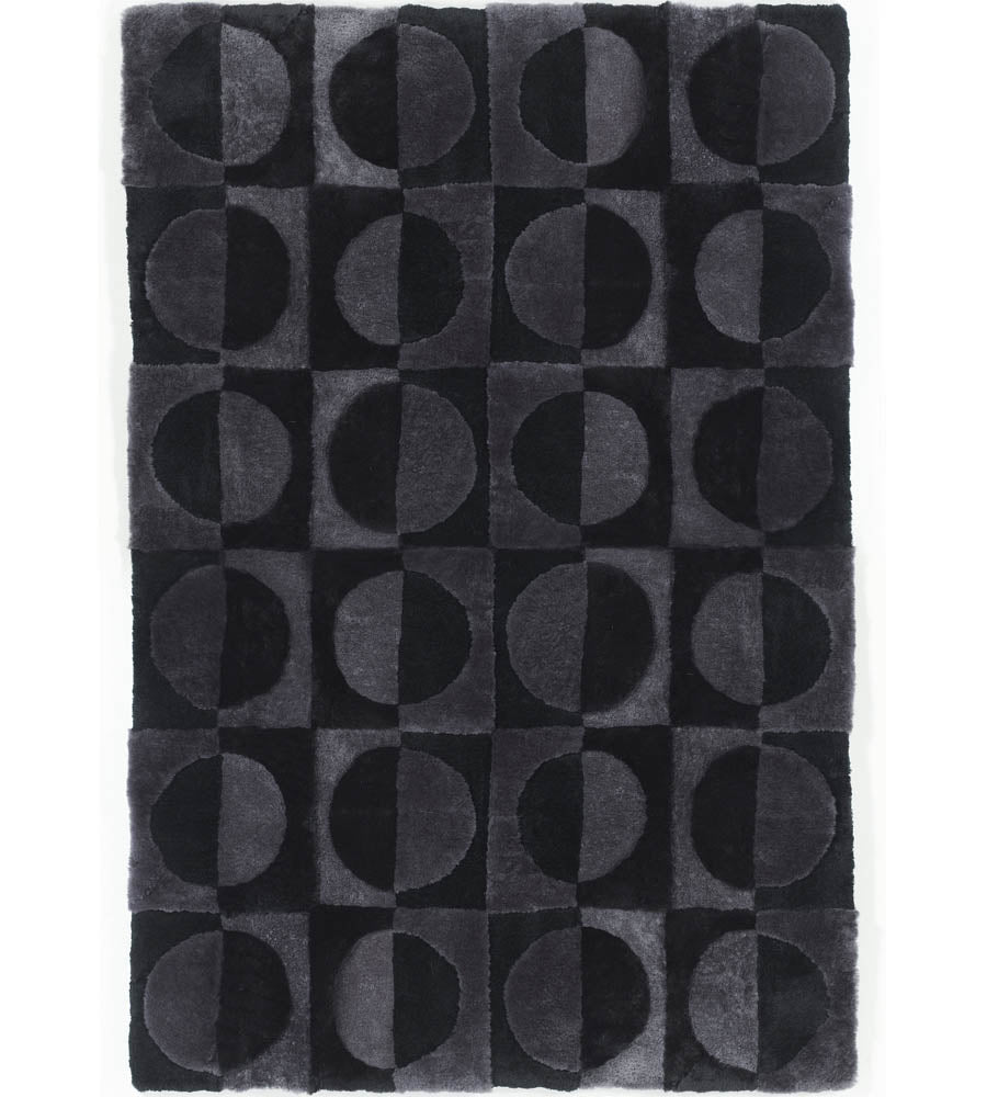 Designer Short Wool Shearling Area Rug | Circles 