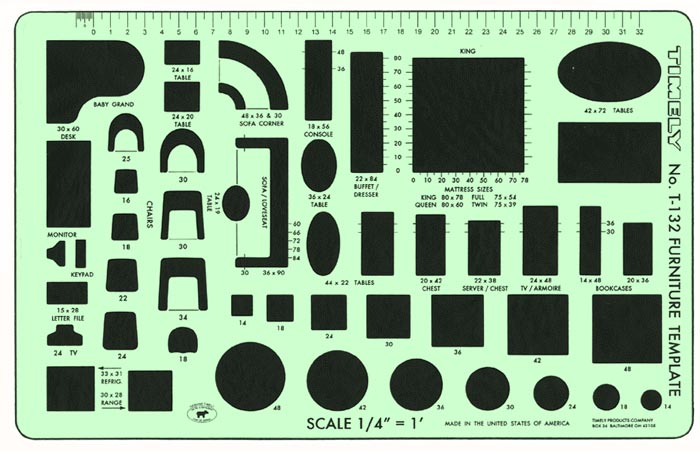  Timely T-132 ¼" Scale Furniture Template, Size 6¼" X 9⅞" 