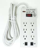  Power Strip With Modem Phone Jack 4 Foot Cord 