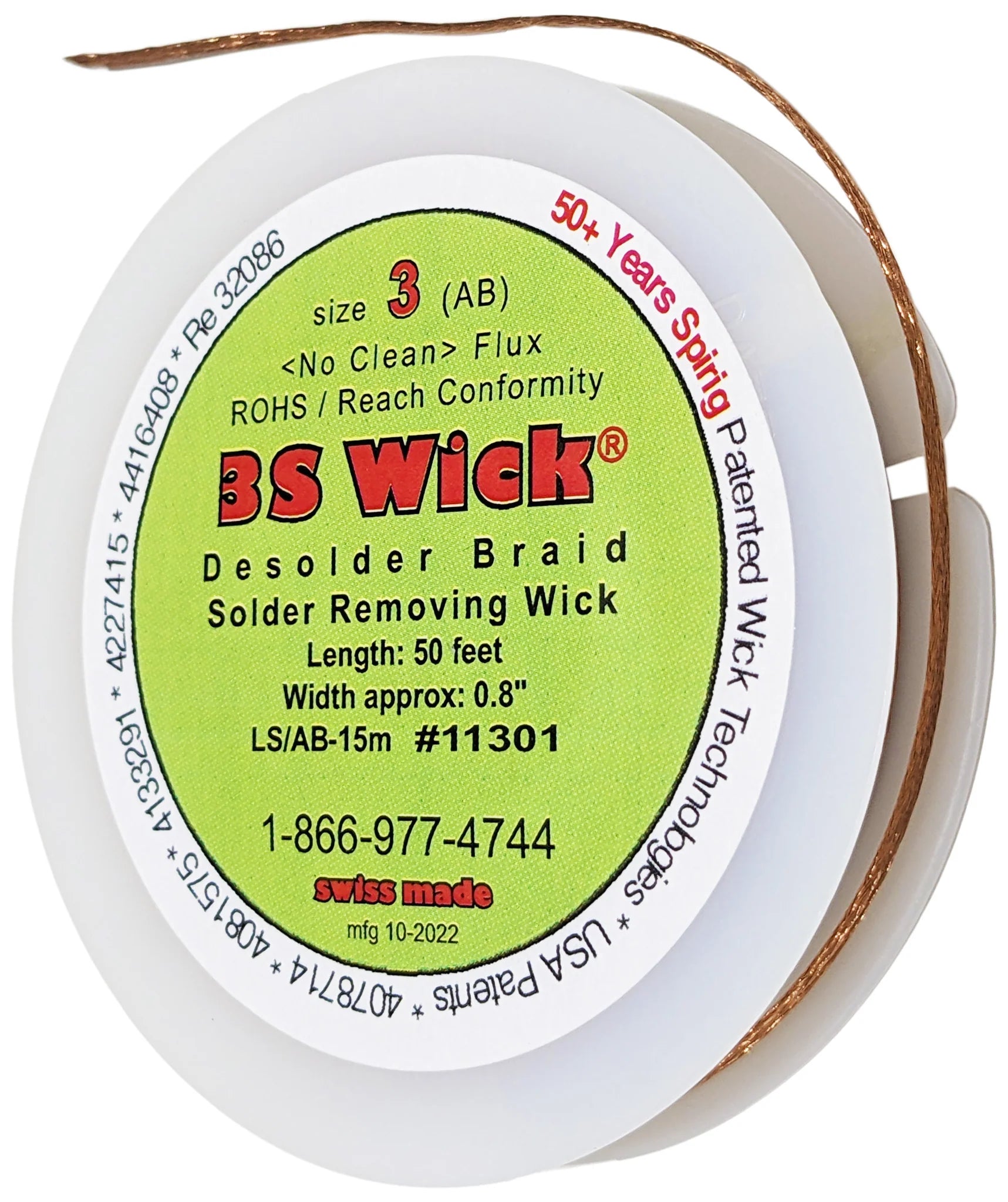  Desoldering Wick, 0.08" Width, 50 Foot Spool, RoHS Compliant 