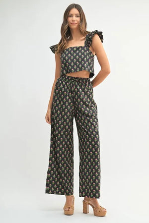 MABLE floral ruffle top and pants set - Lamoille Yoga