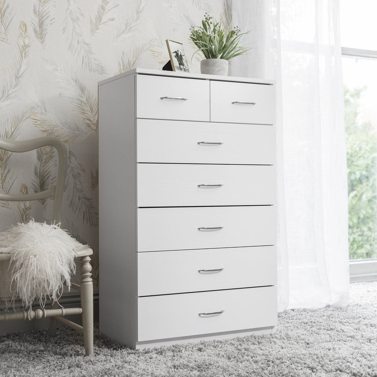 7 Drawer Tall Chest of Drawers in White