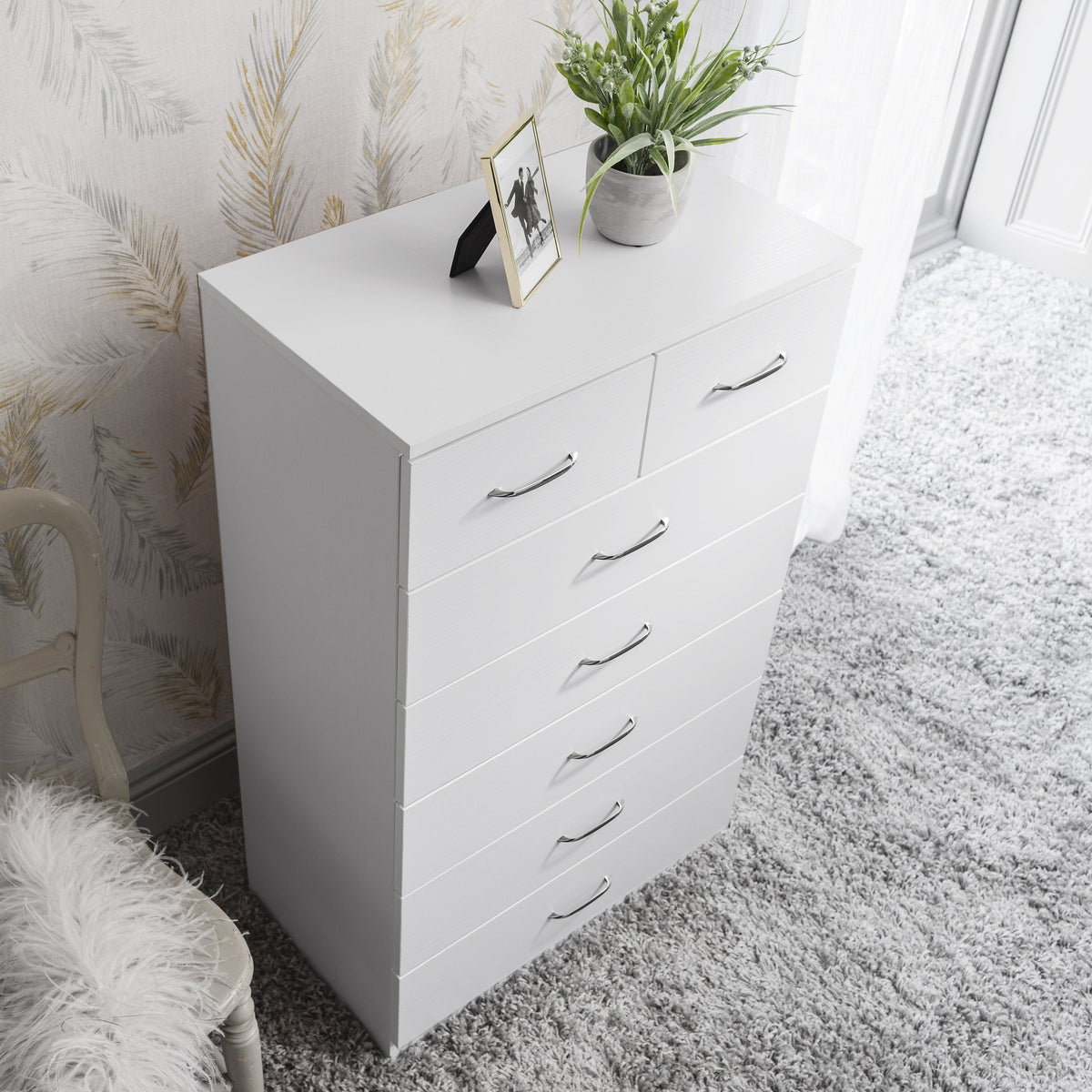 7 Drawer Tall Chest of Drawers in White