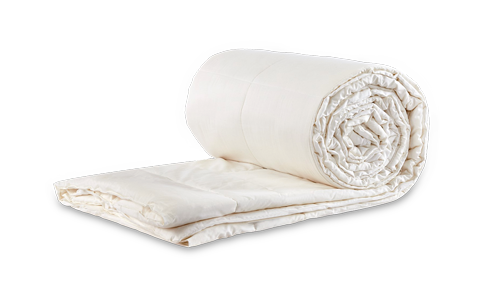 The SONU Comforter, photo of rolled up organic wool blanket.