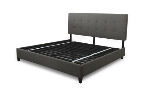 The SONU Bed Frame with headboard and legs in dark grey.