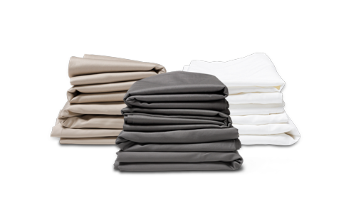 The SONU Support Pillowcases in cream, slate and white, custom made for the SONU Sleep System mattress to cover the Support Pillows.