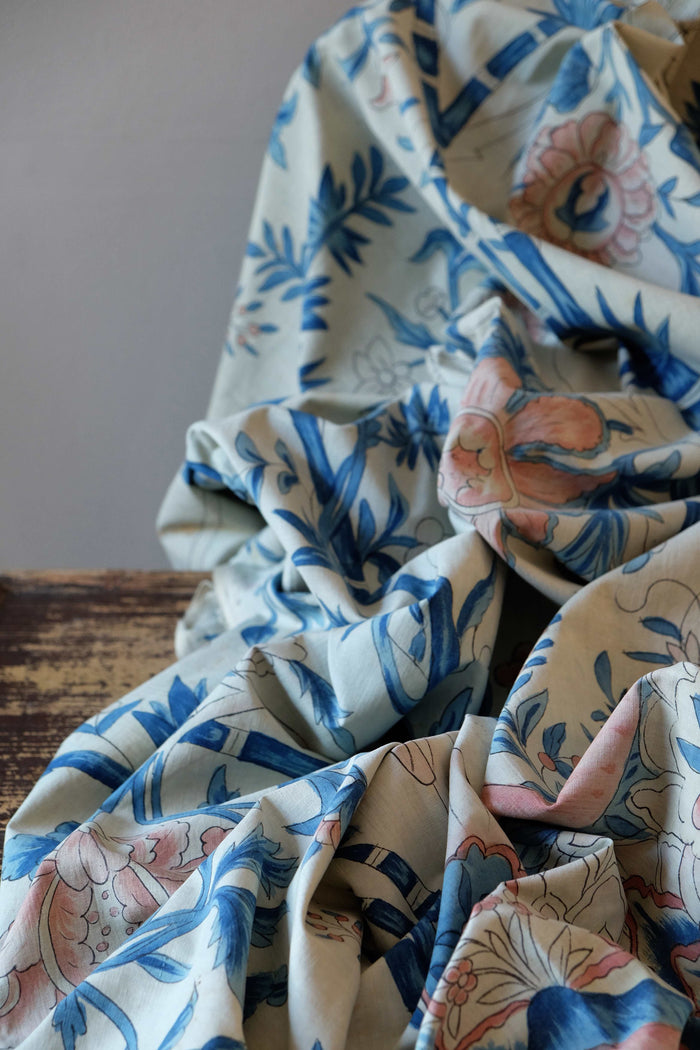 Late 19th C. French Fabric in Blue and White