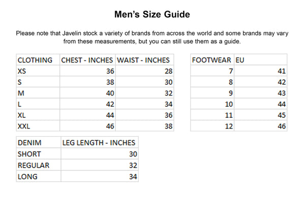 Size Guide – JAVELIN