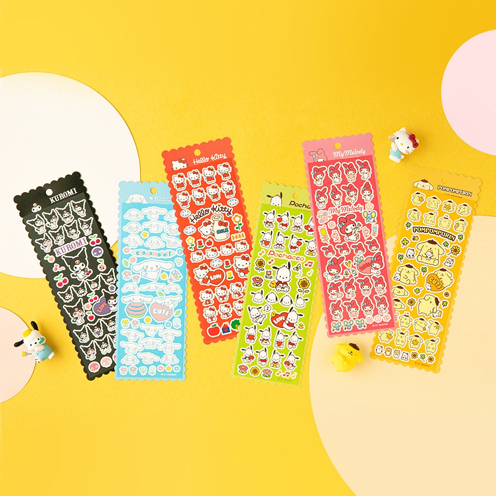 Sanrio Characters Pocket Sticker Sheet 1PC (Hello Kitty, My Melody, Kuromi,  etc)