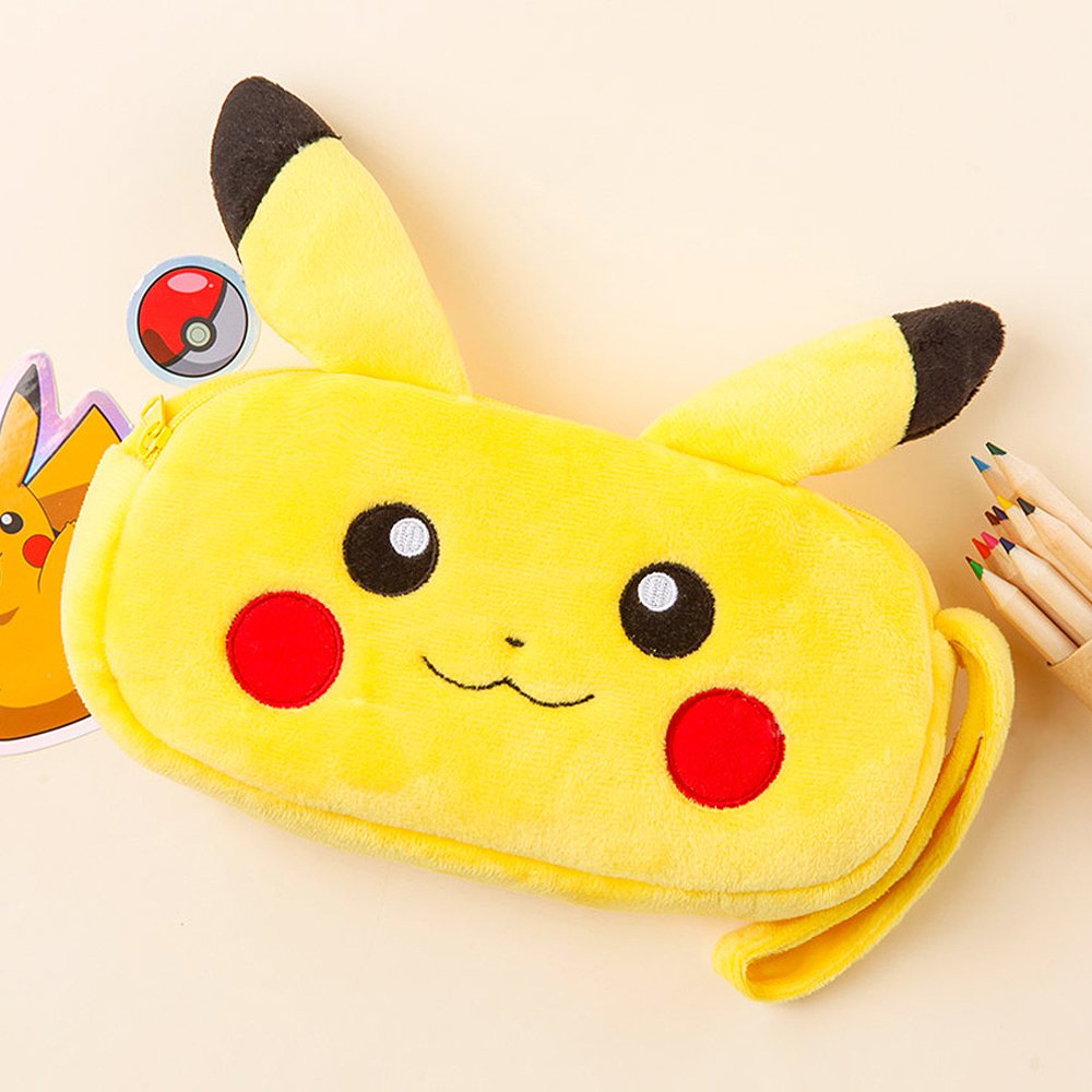 Anime Student Pencil Pouch，Poke-mon Pencil Case - Double Layer Zipper Cute  Pouch for Girls and Boys - Large Storage,Yellow 