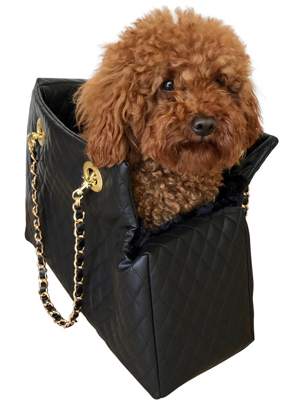 Vanderpump Pets Black Classic Quilted Luxury Pet Carrier