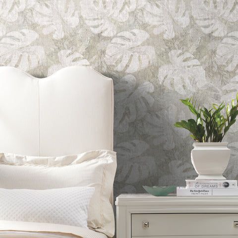 White RoomMates Jungle Leaf Canopy Peel and Stick Wallpaper 