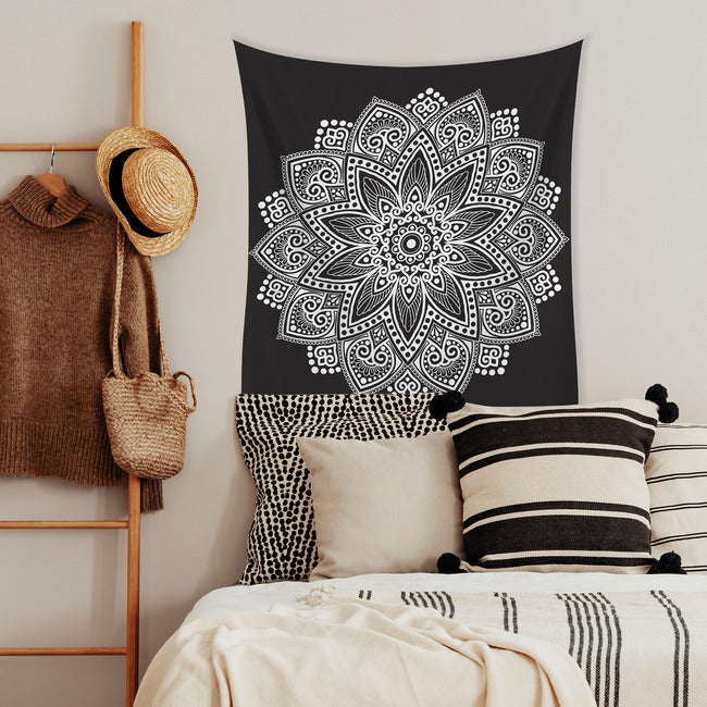 Black Mandala Small Tapestry