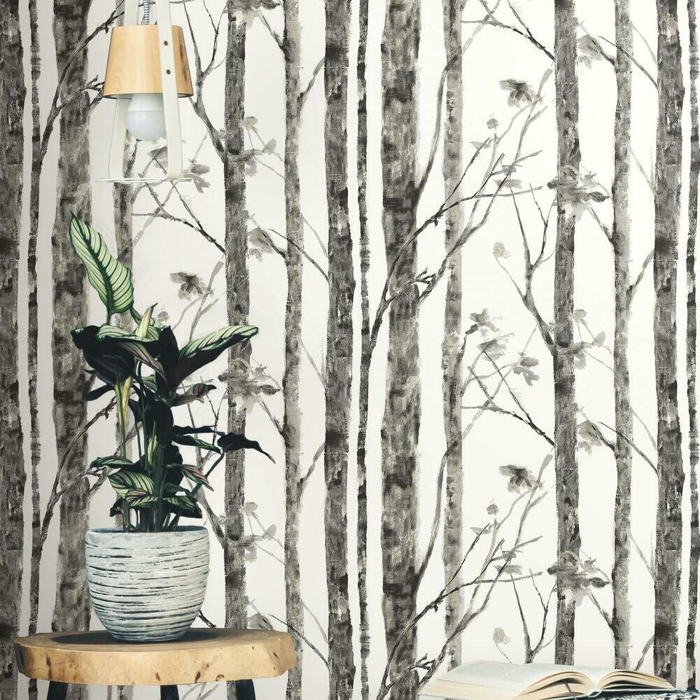 Roommates Faux Birch Trees Peel and Stick Wallpaper Wall Decal, White/Brown