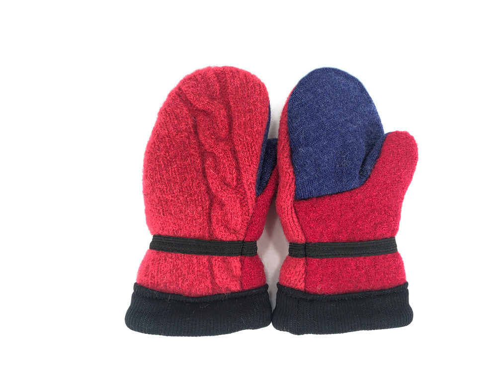 Red-Blue Small Kids Lambs Wool Mittens - 3006