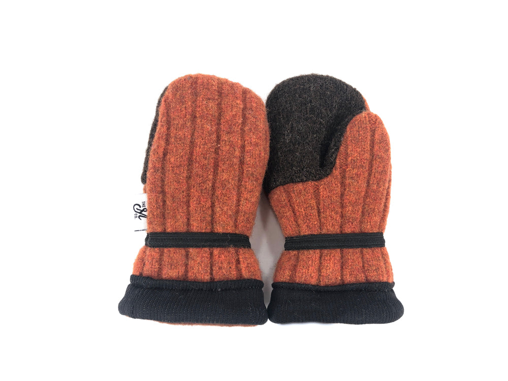 Brown-Orange Small Kids Lambs Wool Mittens - 3014