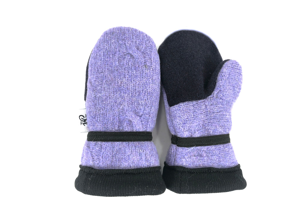 Lavender-Black Small Kids Lambs Wool Mittens - 3017