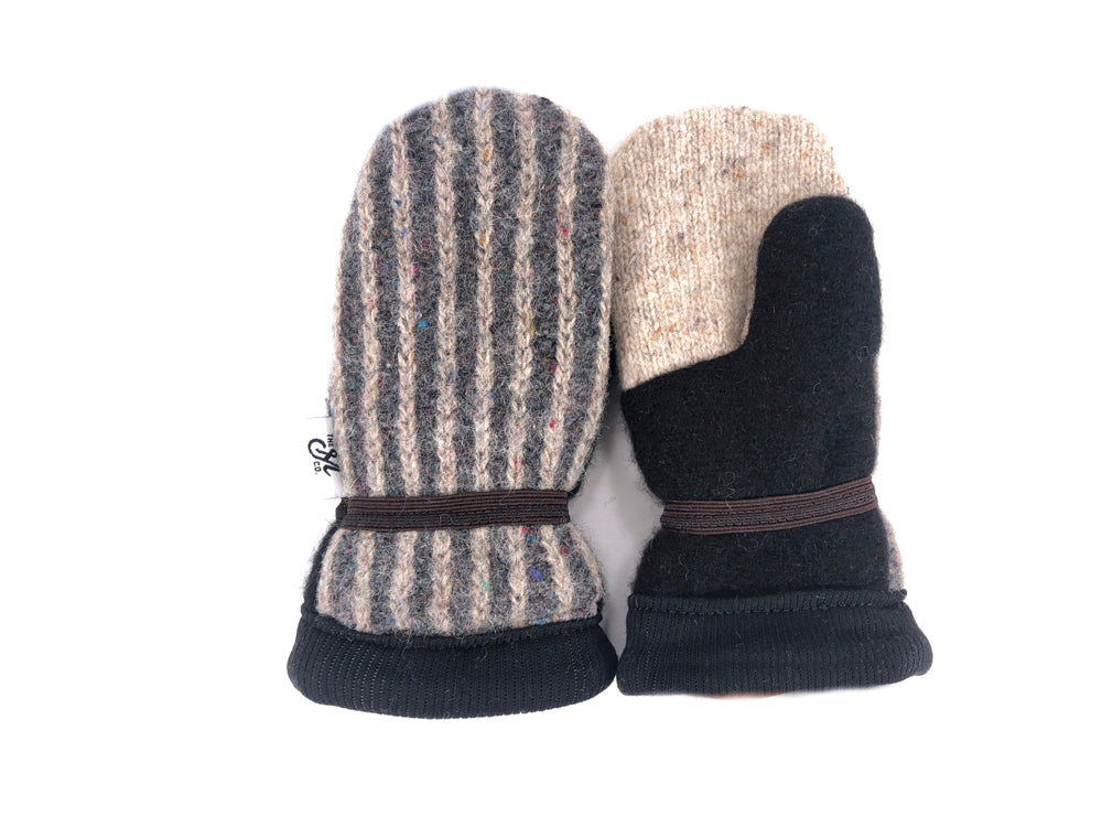 Black-Gray-Beige Small Kids Lambs Wool Mittens - 3019