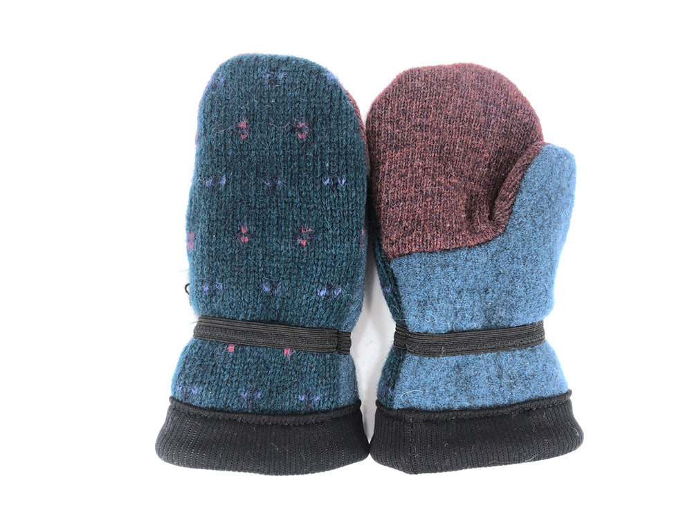 Teal-Blue-Brown Small Kids Lambs Wool Mittens - 3024