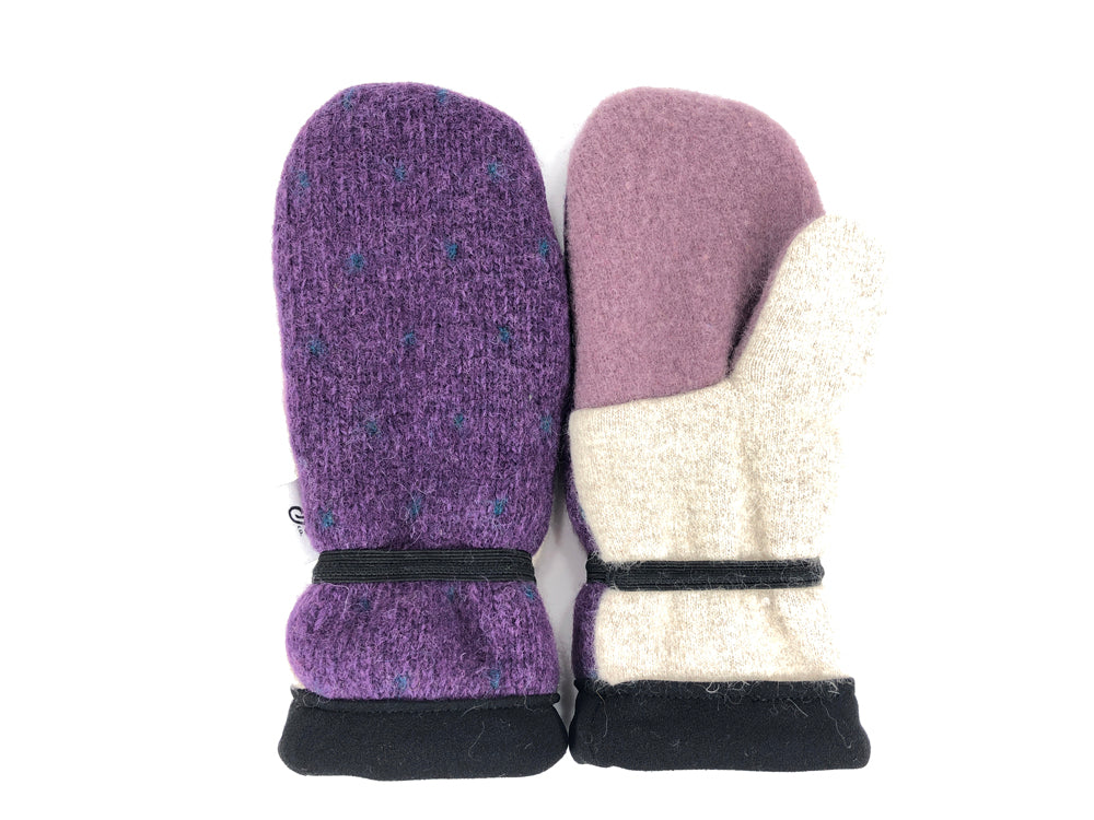 Purple-White Big Kids Lambs Wool Mittens - 3286