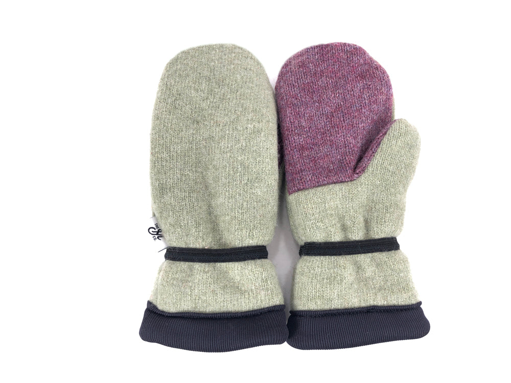 Purple-Green Big Kids Lambs Wool Mittens - 3290