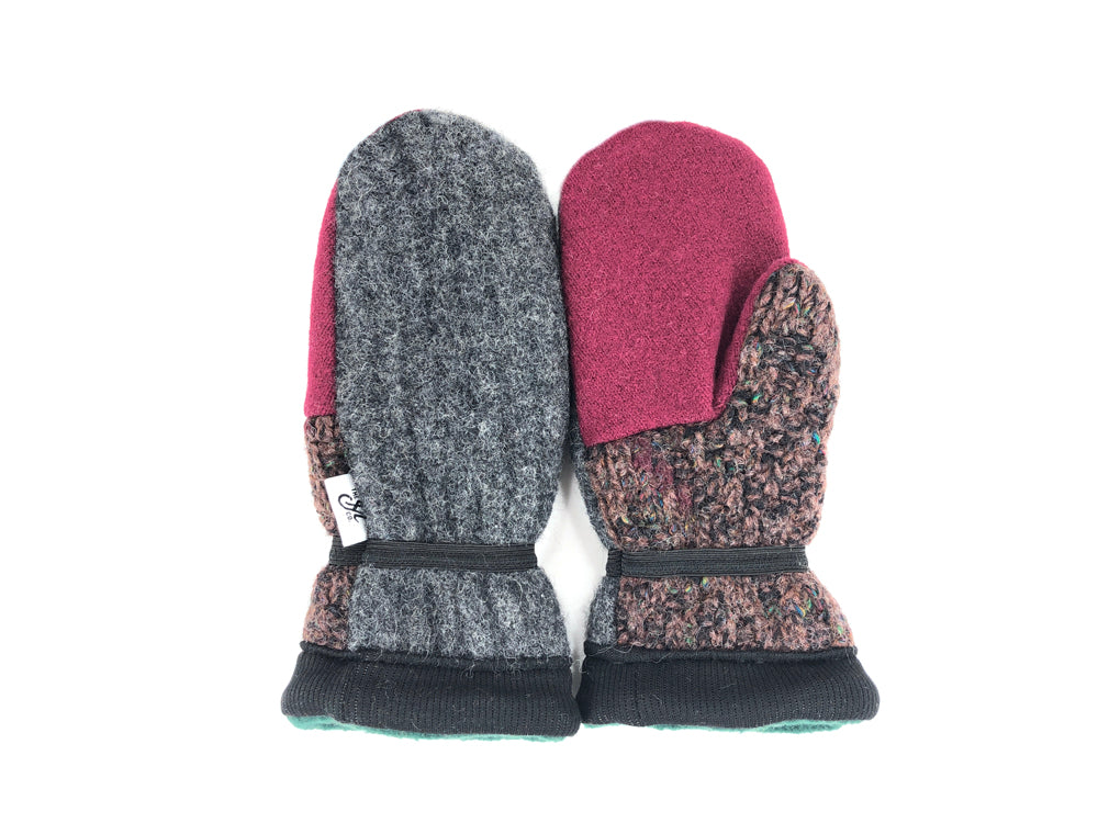 Burgundy-Gray-Brown Big Kids Lambs Wool Mittens - 3299