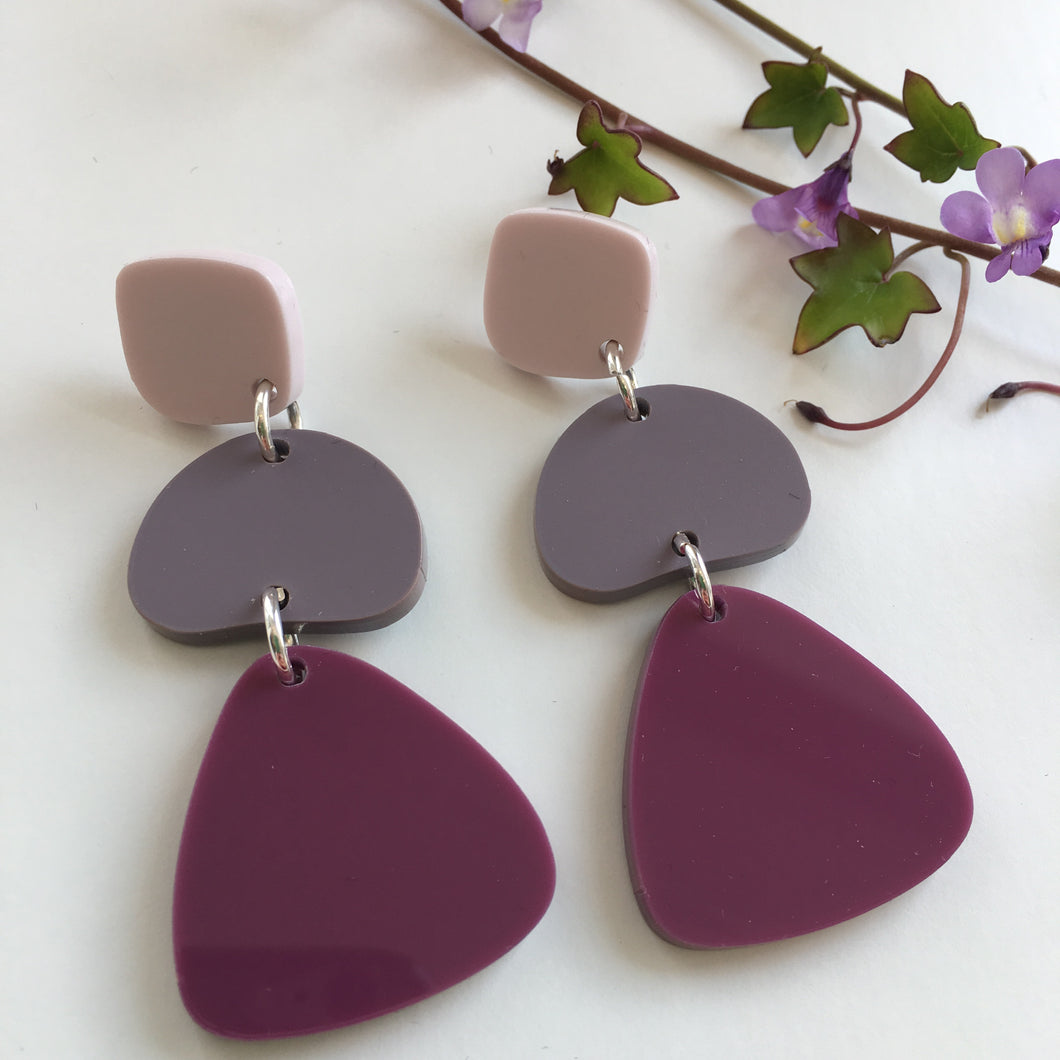 Trio Drop Acrylic Earrings - Purple