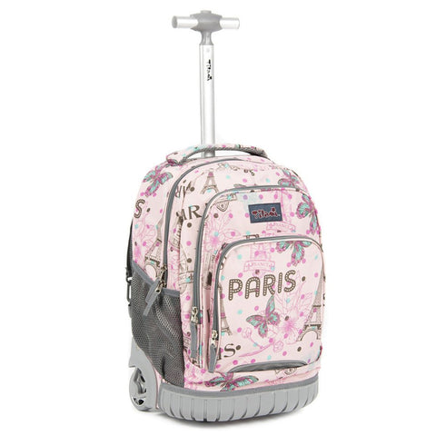 pink backpack with wheels