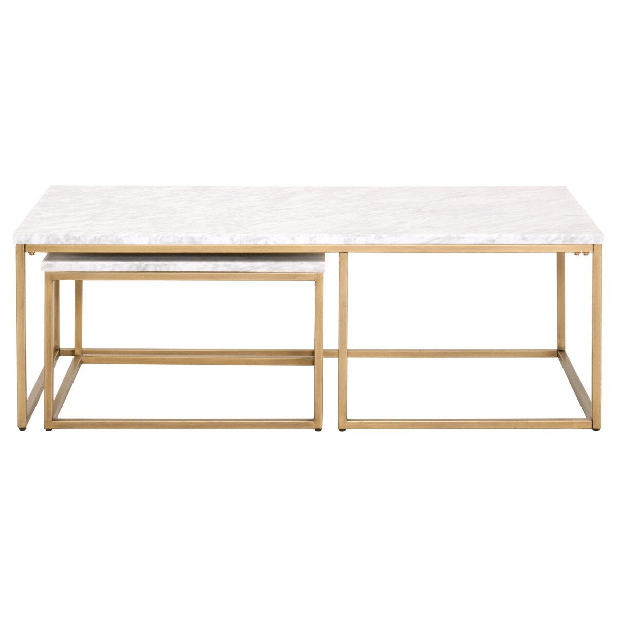 Essentials For Living Carrera Nesting Coffee Table ~ White Carrera Marble, Brushed Gold