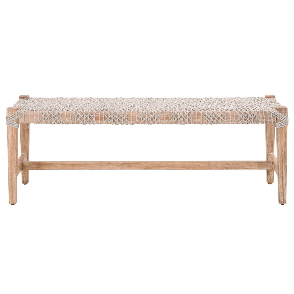 Essentials For Living Costa Bench~ Taupe & White Flat Rope With Natural Gray Mahogany Frame