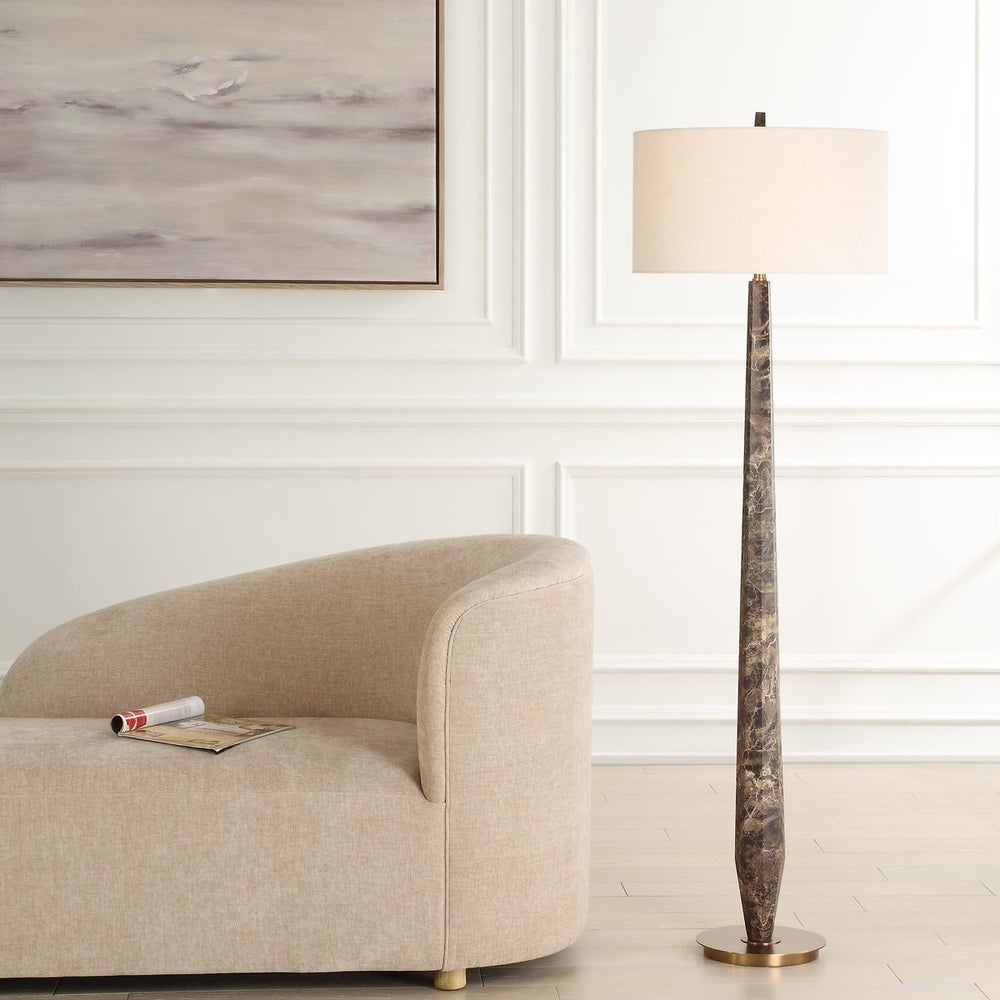 Uttermost Tyree Brown Marble Floor Lamp With Off White Linen Shade