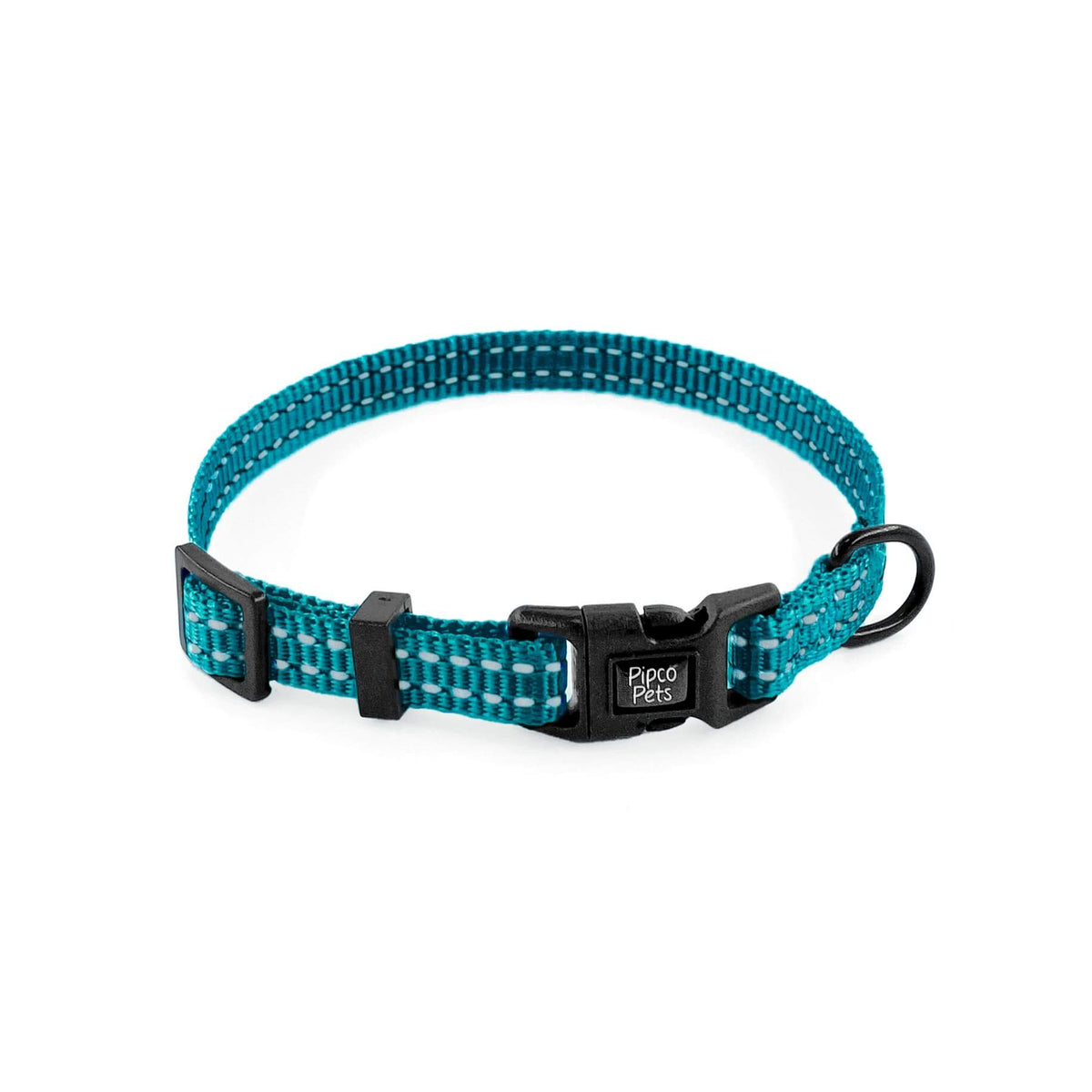 Lightweight Pipco puppy collar in teal with reflective stitching for small dogs