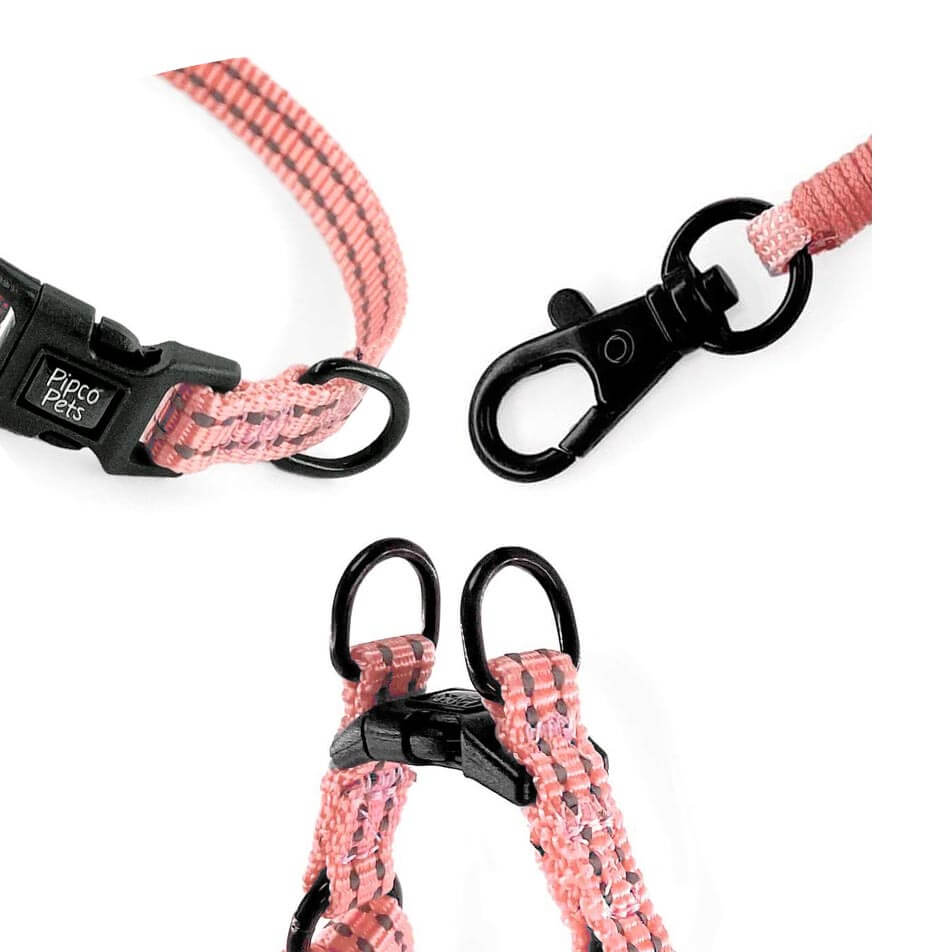 Close up of Pipco SuperLite lightweight buckles, D-rings, and snap hooks