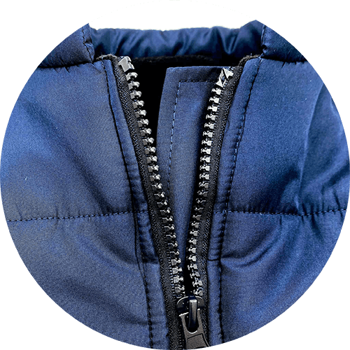 Close up view of guard flap under the zipper of Pipco Puffer Jacket Australia