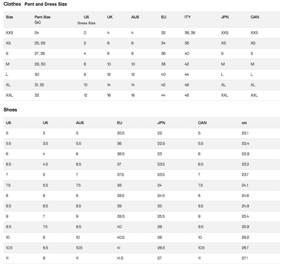 Sizing Chart – Varga