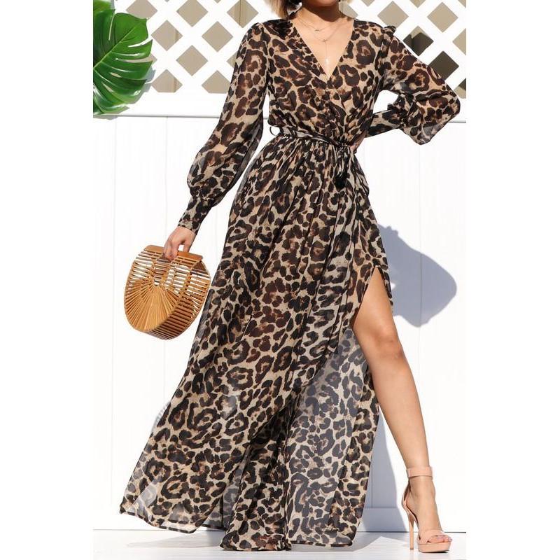 long sleeve leopard maxi dress