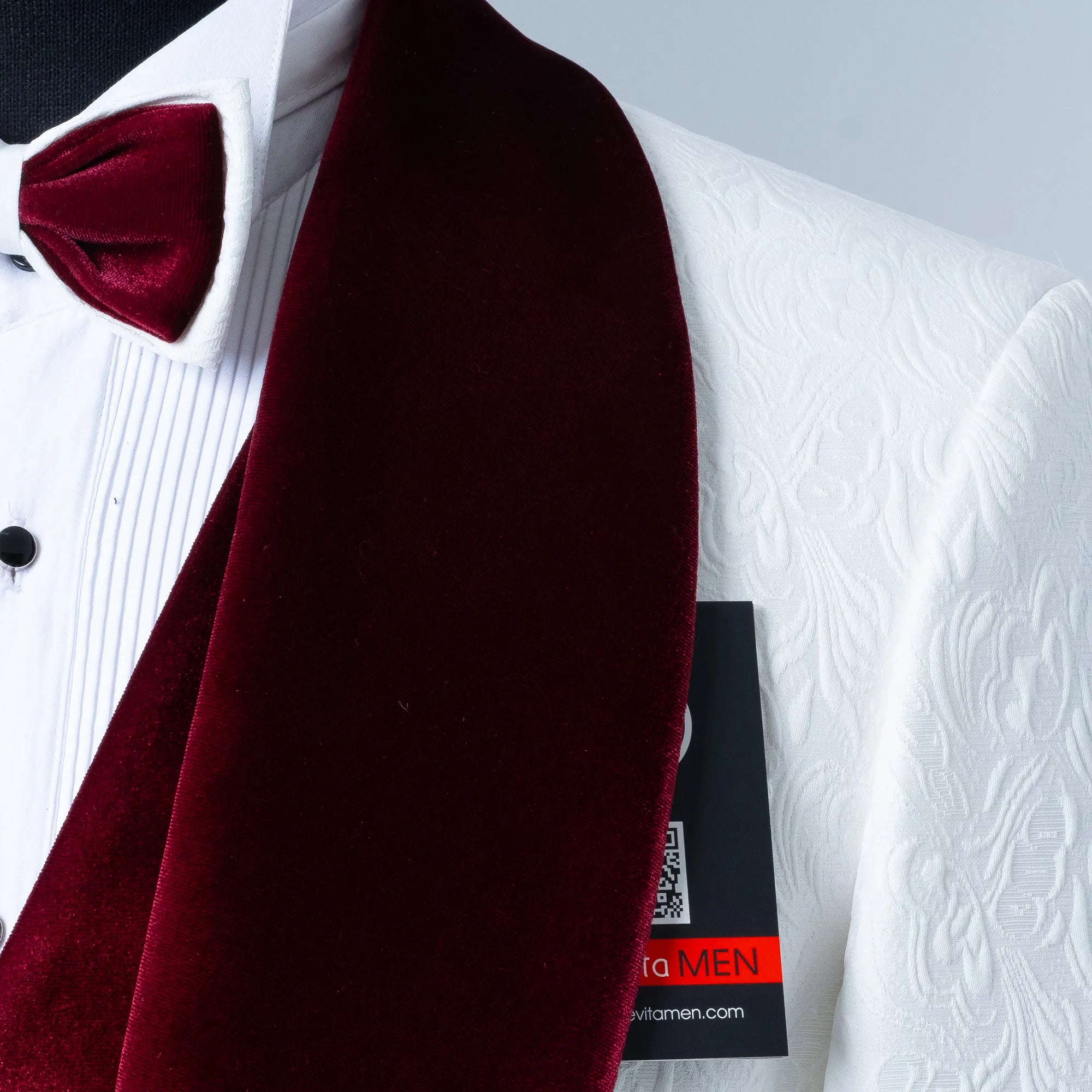 Gianni | White with Burgundy Velvet Lapel 3-Piece Tailored-Fit Tuxedo