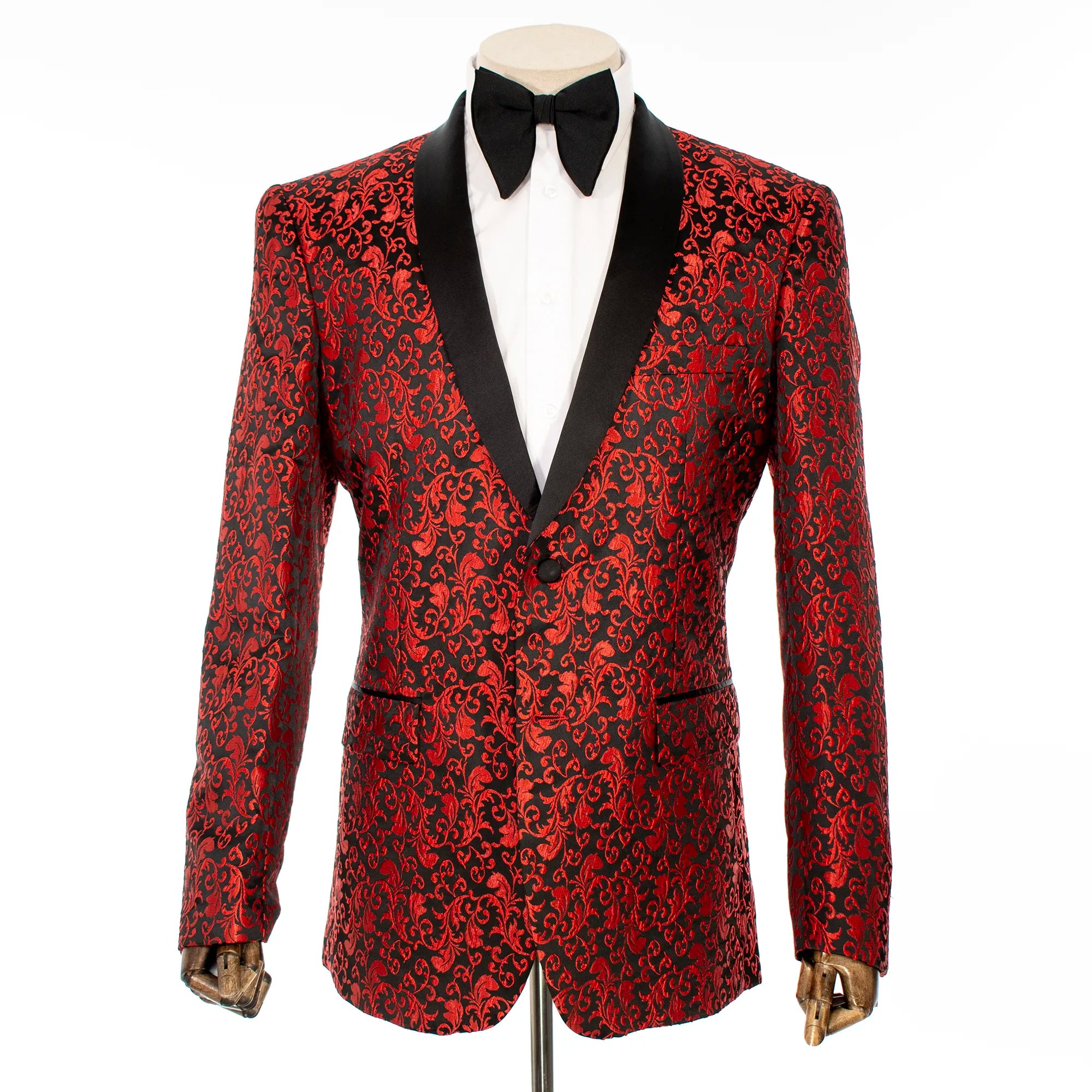 Black with Woven Red Filigree Slim-Fit Jacket