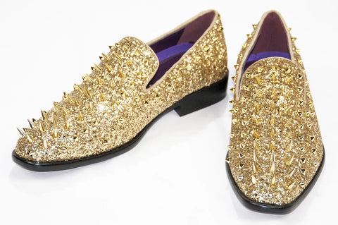 Gold Spiked Mardi Gras Loafers For Men