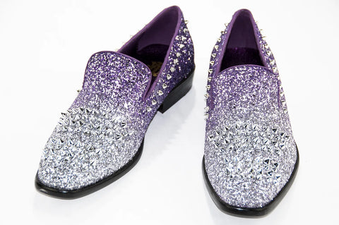Purple And Silver Spiked Mardi Gras Loafers For Men