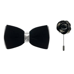 Silver Two-Toned Velvet Prom Bow-Tie And Lapel Pin