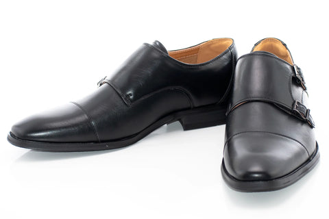 Men's Black Grain Leather Monk Strap