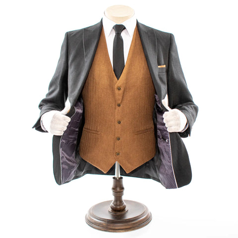 Black and Tan Herringbone 3-Piece Slim-Fit Suit