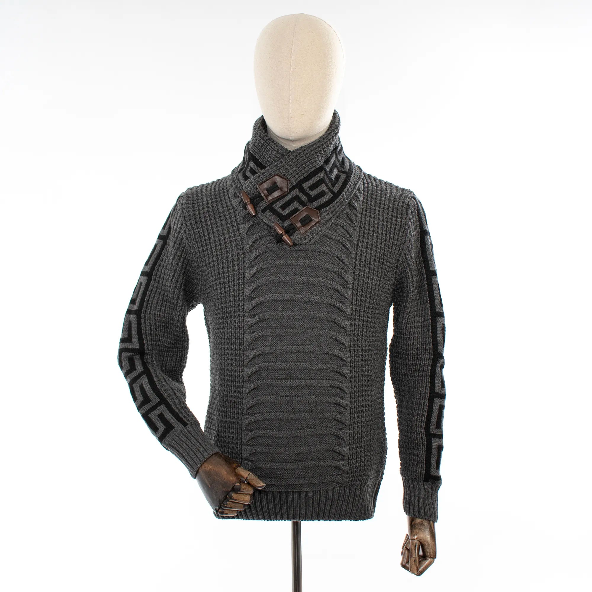 Charcoal Gray Grecian Regular-Fit Sweater With Toggle Closure