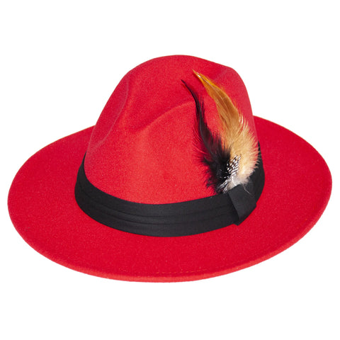 Men's Red Plumed Wide Brim