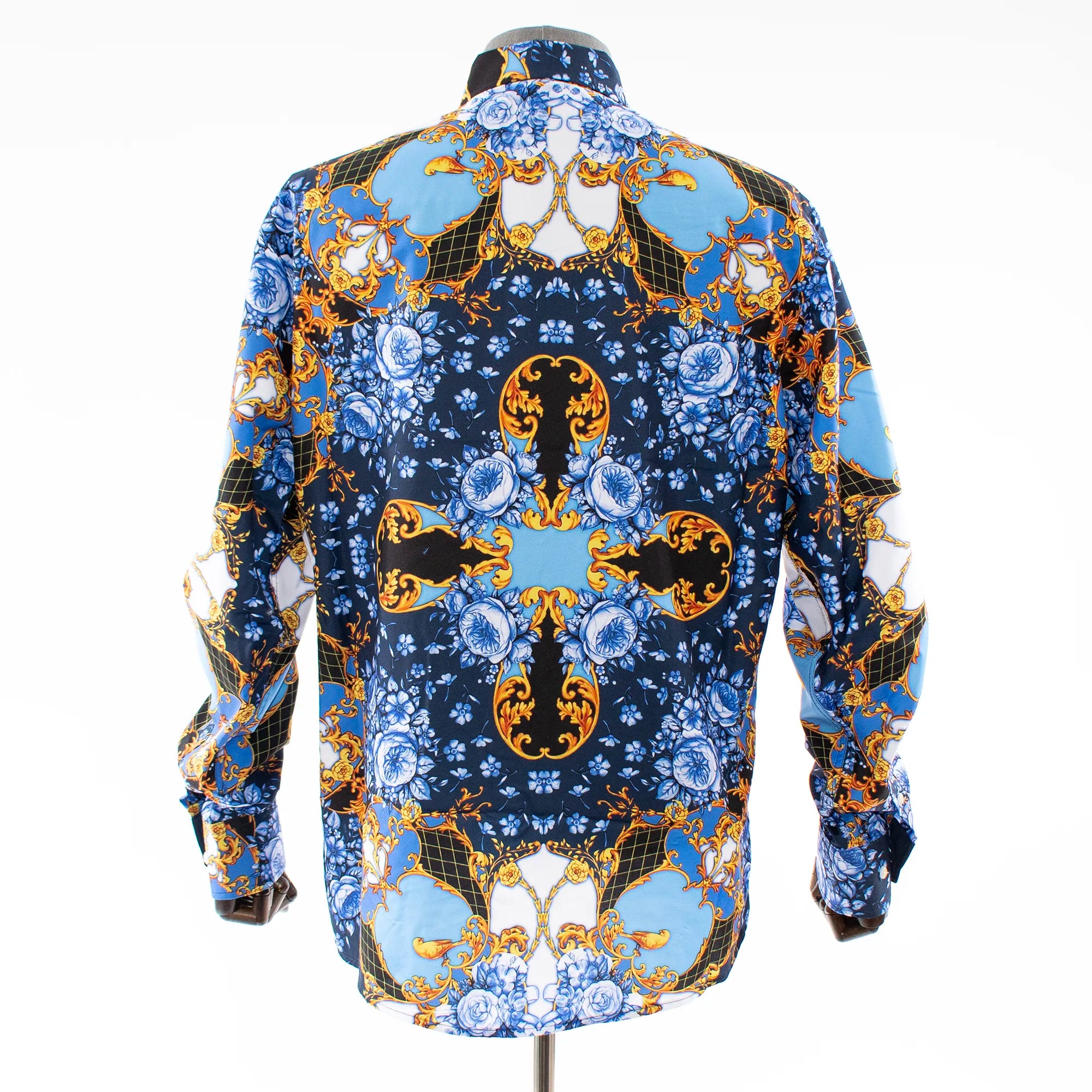 Blue Floral Kaleidoscope Rhinestone Regular-Fit Dress Shirt