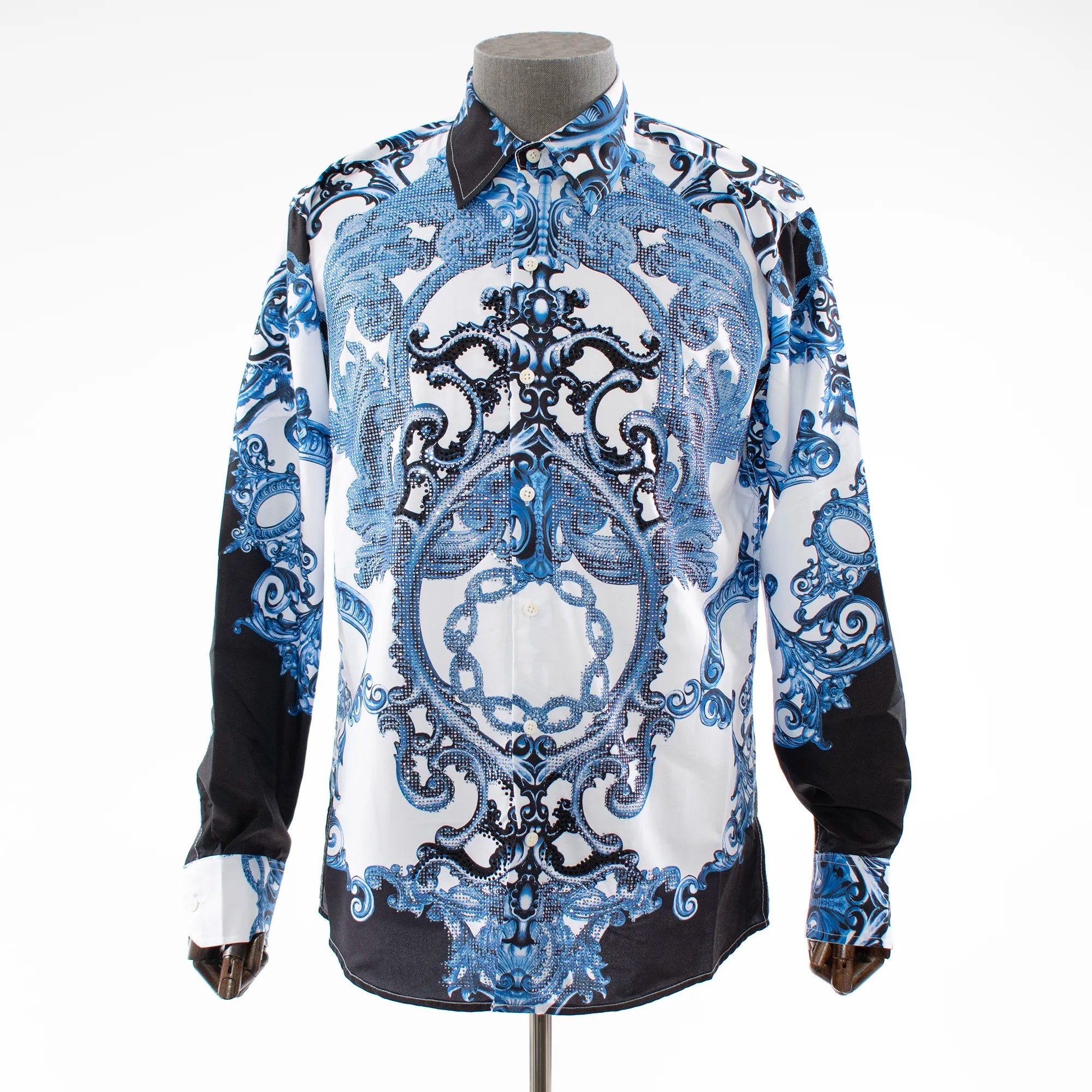 Blue Baroque Rhinestone Regular-Fit Dress Shirt