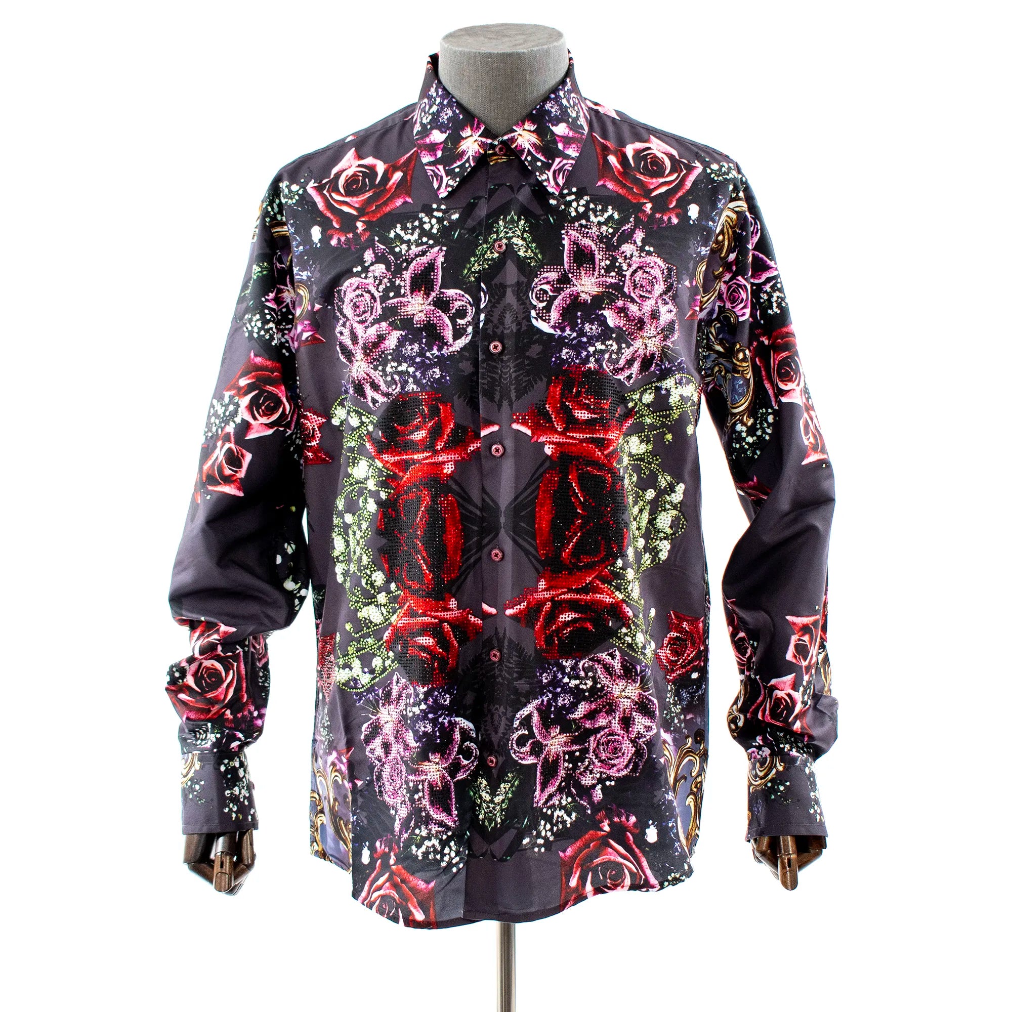 Charcoal Rhinestone Flowers Dress Shirt