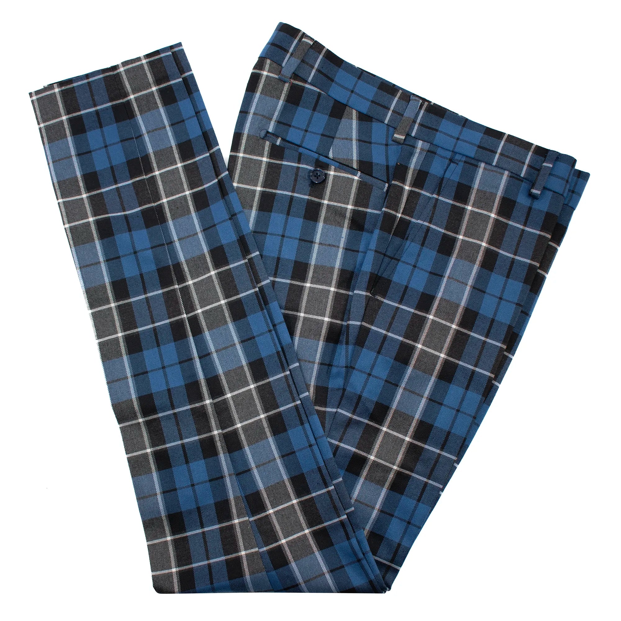 Sapphire Plaid Slim-Fit Dress Pants