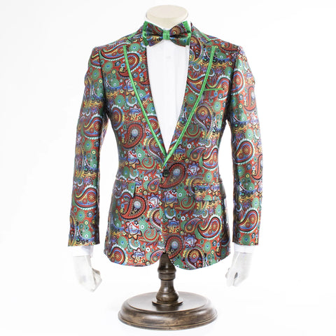 Green Paisley Mardi-Gras Slim-Fit Dinner Jacket